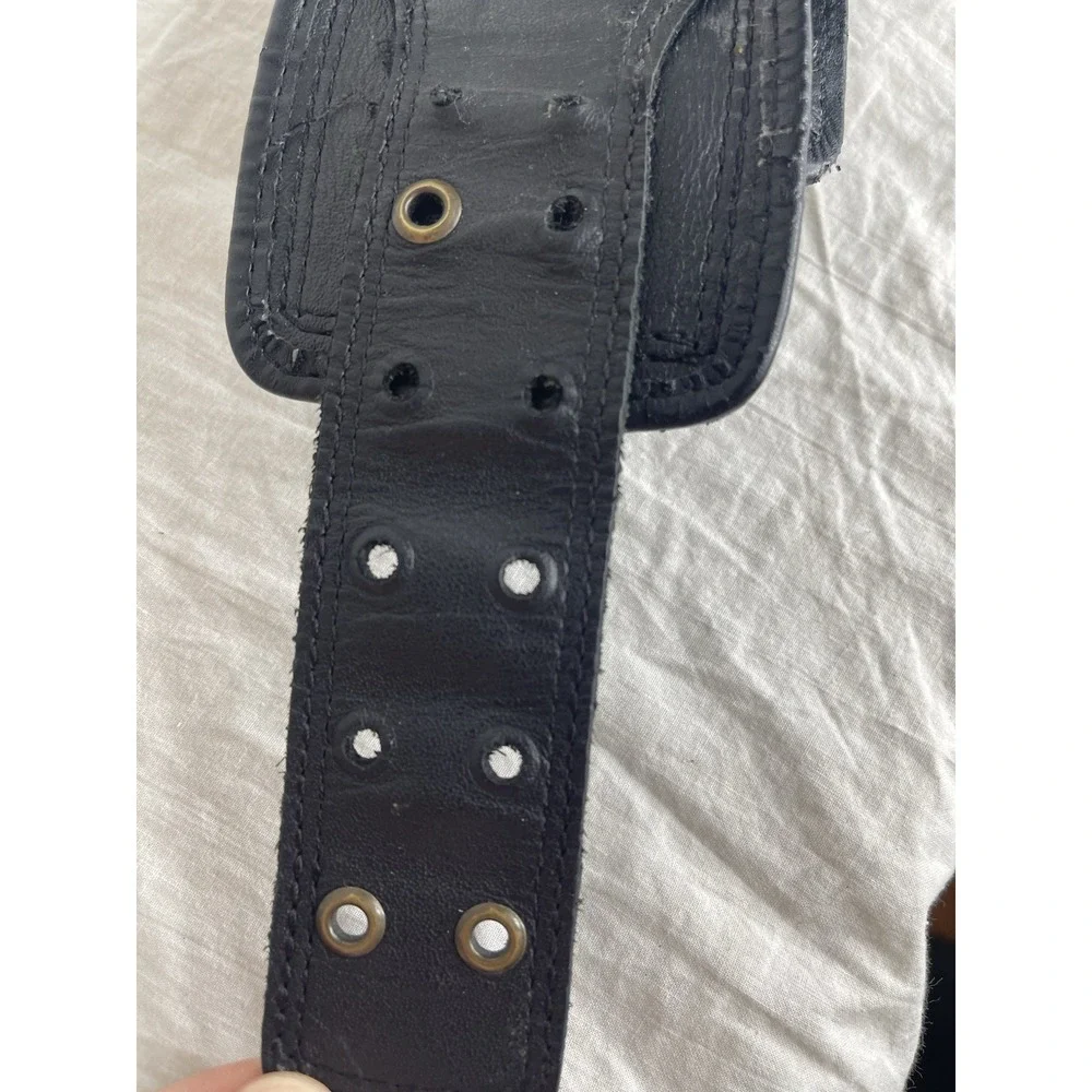 Gozzi Vtg Leather UTILITY Waist BELT Black 100% Leather Brazil 110 Metal Clasps